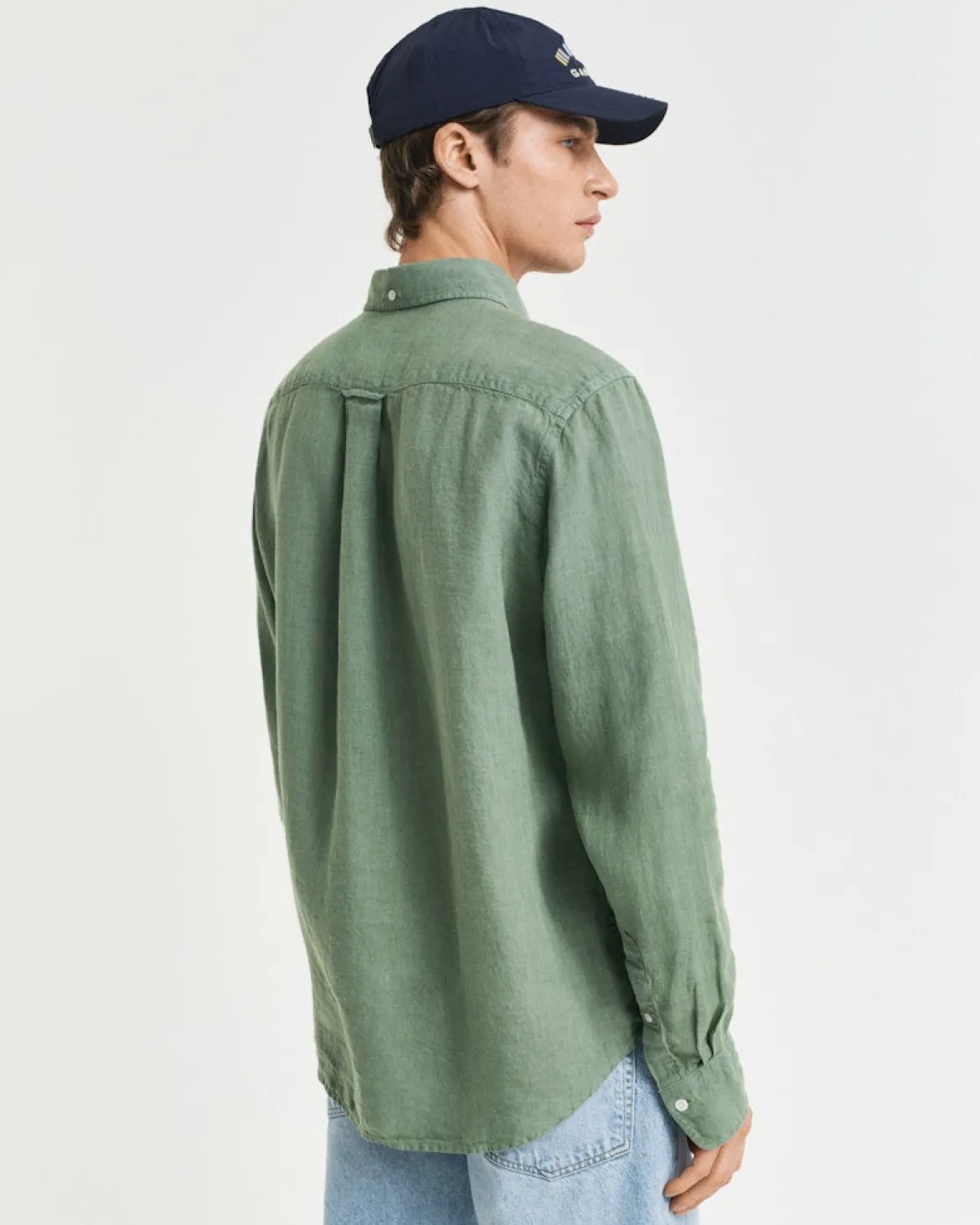 Gant miesten kauluspaita K Reg Garment Dyed Linen Shirt, vihreä