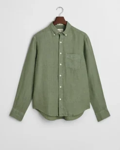 Gant miesten kauluspaita K Reg Garment Dyed Linen Shirt, vihreä