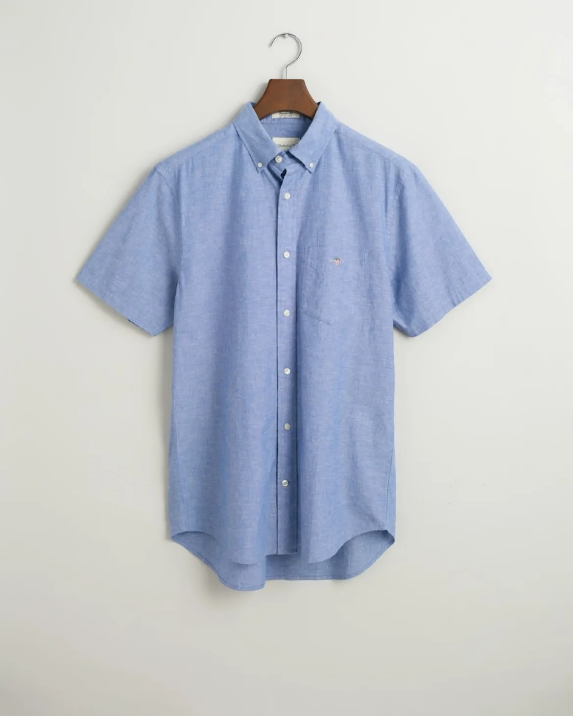 Gant miesten kauluspaita K Reg Cotton Linen SS Shirt, sininen