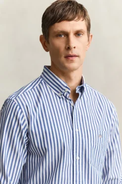 Gant miesten kauluspaita Regular Fit Classic Striped Poplin Shirt, raidallinen sininen