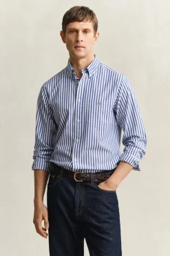 Gant miesten kauluspaita Regular Fit Classic Striped Poplin Shirt, raidallinen sininen