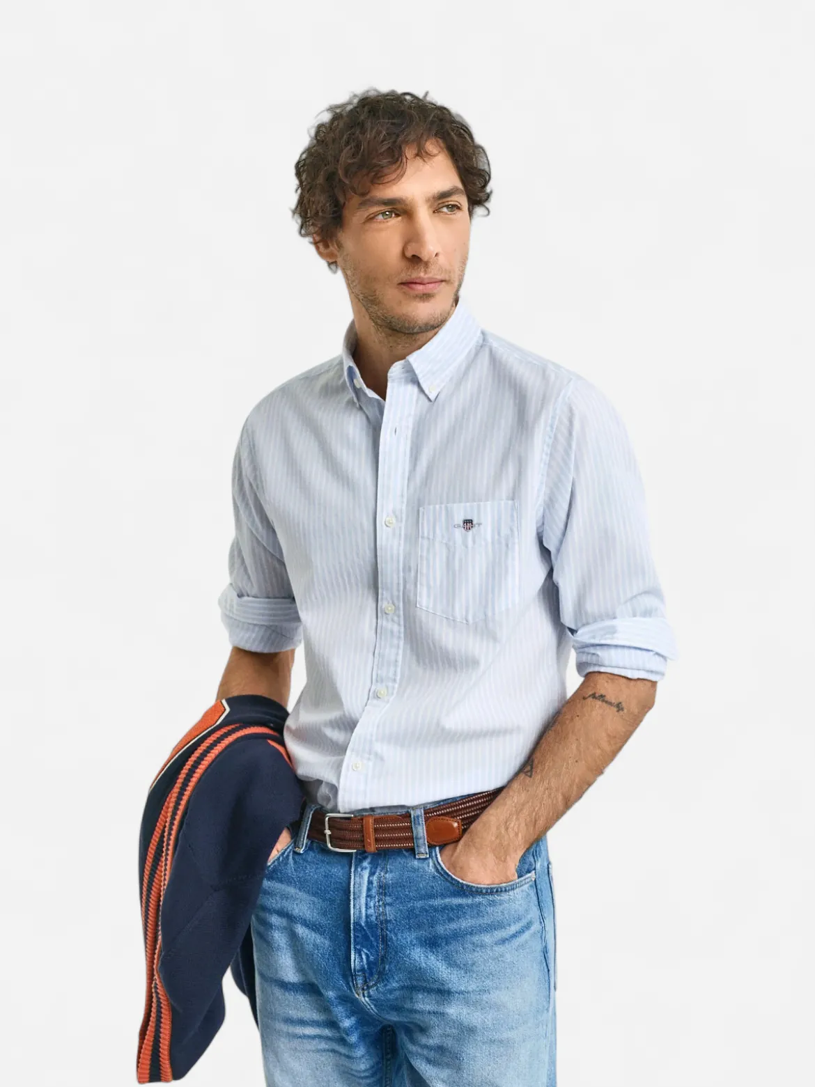 Gant miesten kauluspaita, REG CLASSIC POPLIN STRIPE Raidallinen Sininen