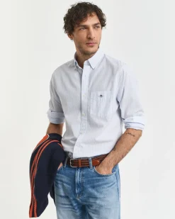 Gant miesten kauluspaita, REG CLASSIC POPLIN STRIPE Raidallinen Sininen