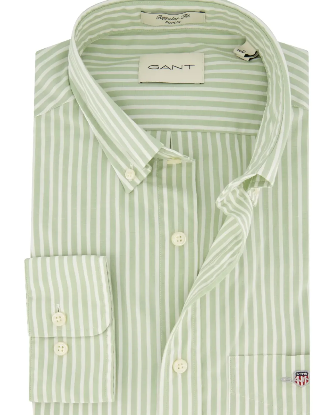 Gant miesten kauluspaita Reg Classic Poplin Stripe, raidallinen vihreä