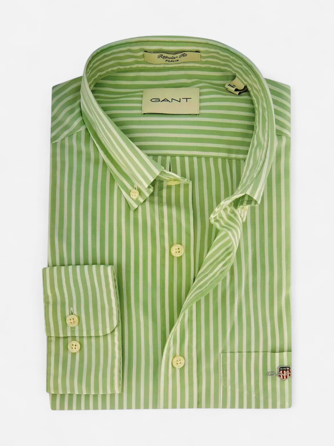 Gant miesten kauluspaita Reg Classic Poplin Stripe, raidallinen vihreä