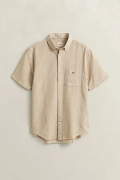 Gant miesten lyhythihainen kauluspaita Regular Cotton Linen Shirt, beige