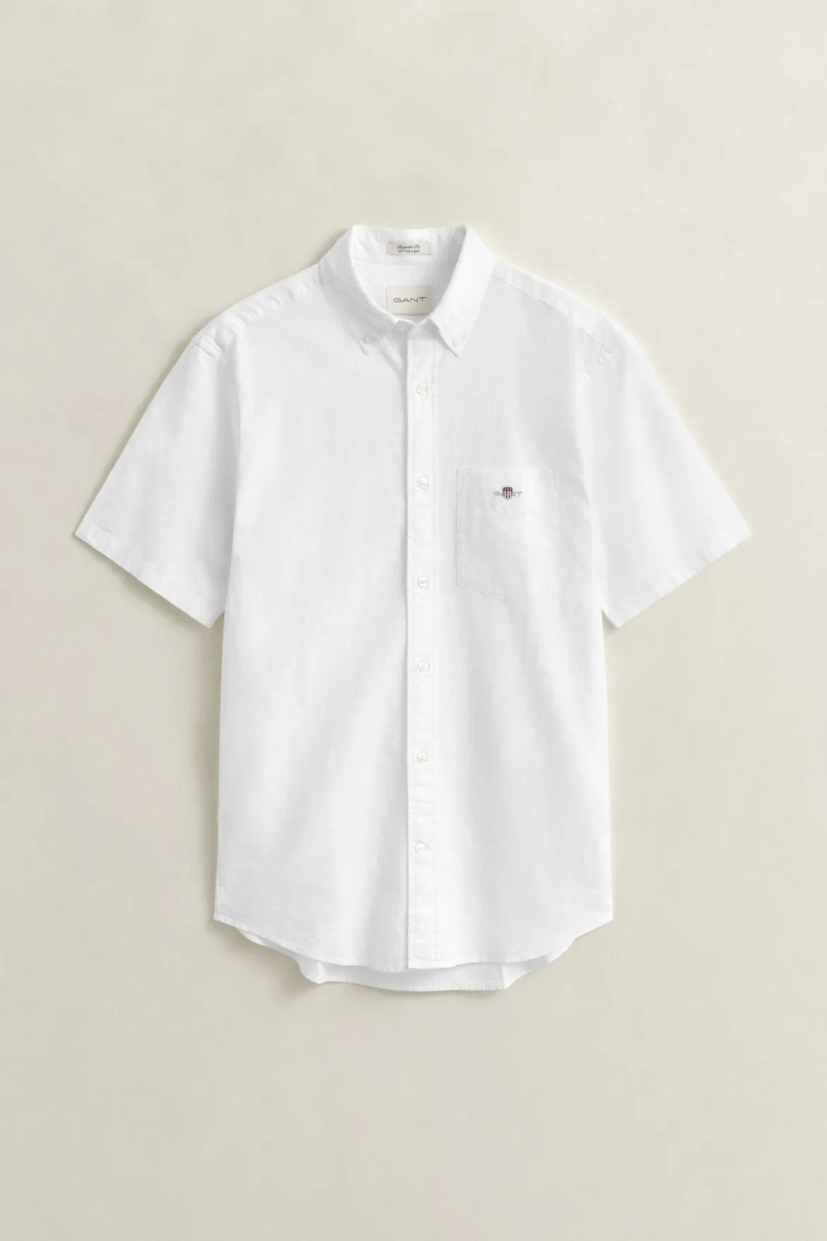 Gant miesten lyhythihainen kauluspaita Regular Cotton Linen Shirt, valkoinen