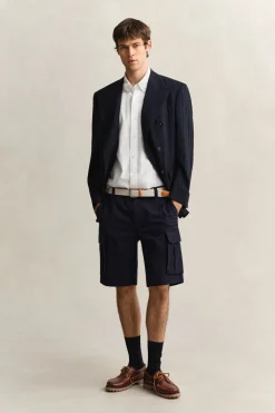 Gant miesten lyhythihainen kauluspaita Regular Cotton Linen Shirt, valkoinen