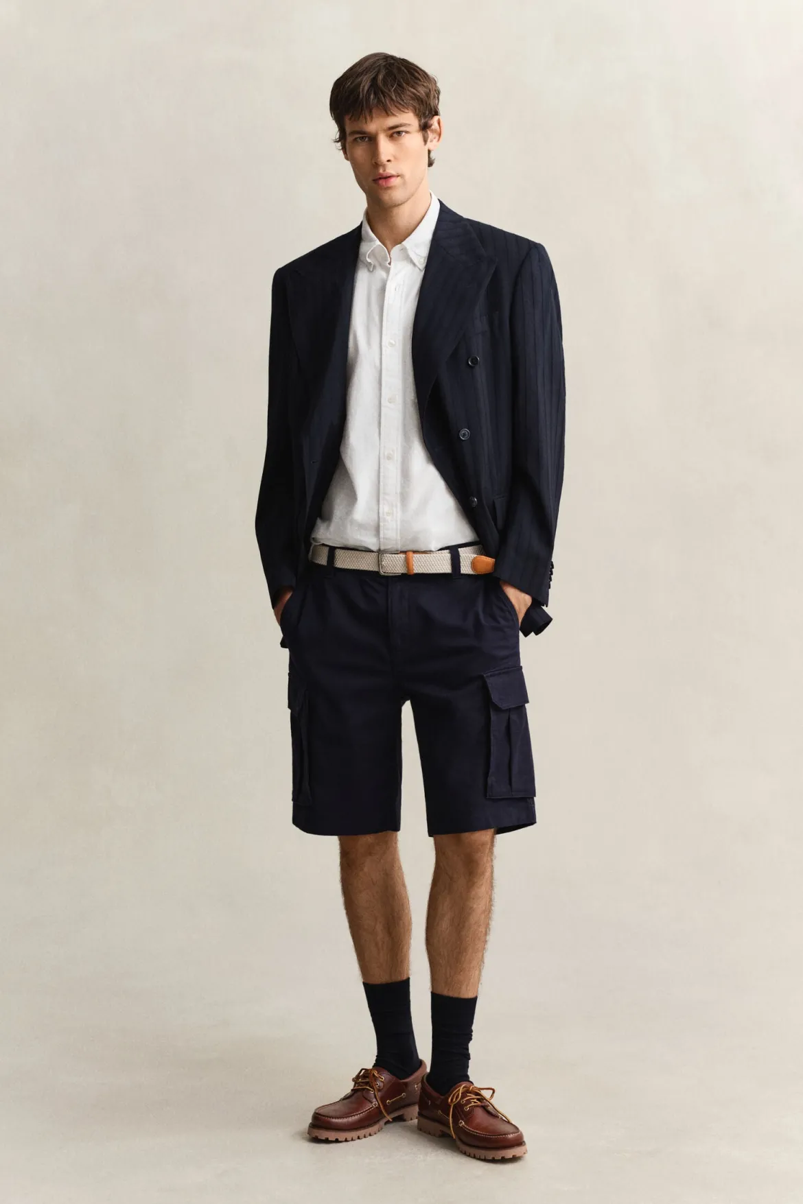 Gant miesten lyhythihainen kauluspaita Regular Cotton Linen Shirt, valkoinen