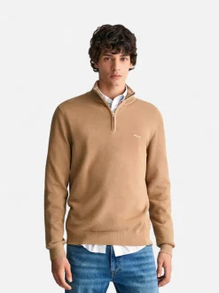 Gant miesten neule, COTTON PIQUE HALF ZIP Beige