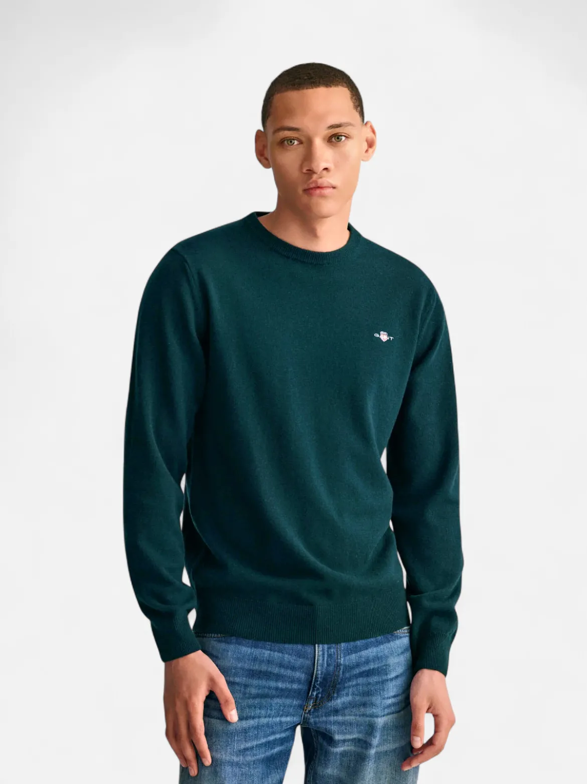 Gant Miesten Neulepaita, SUPERFINE LAMBSWOOL C-NECK Armeijanvihreä