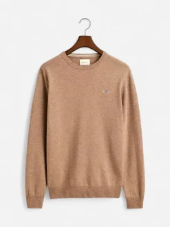 Gant Miesten Neulepaita, SUPERFINE LAMBSWOOL C-NECK Beige