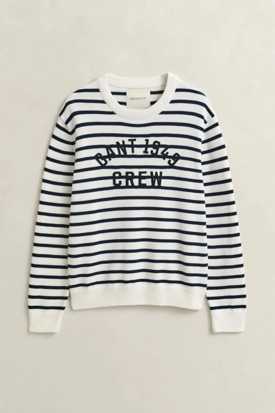 Gant miesten neulepusero Breton Stripe Graphic C-Neck, raidallinen sininen