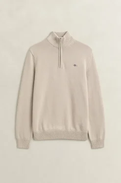 Gant miesten neulepusero Casual Cotton Half Zip, hiekka