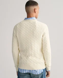 Gant miesten neulepusero Cotton Cable, Luonnonvalkoinen