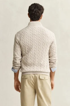 Gant miesten neulepusero Cotton Cable Half Zip, vaalea beige