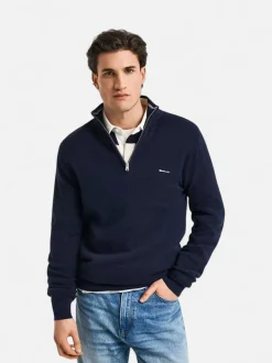 Gant miesten neulepusero Cotton Pique Half Zip, tummansininen