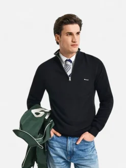 Gant miesten neulepusero Cotton Pique Half Zip, musta