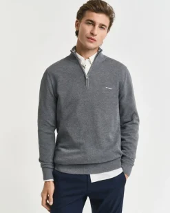 Gant miesten neulepusero Cotton Pique Half Zip, keskiharmaa