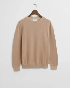 Gant miesten neulepusero K Cotton Pique C-Neck, ruskeanharmaa