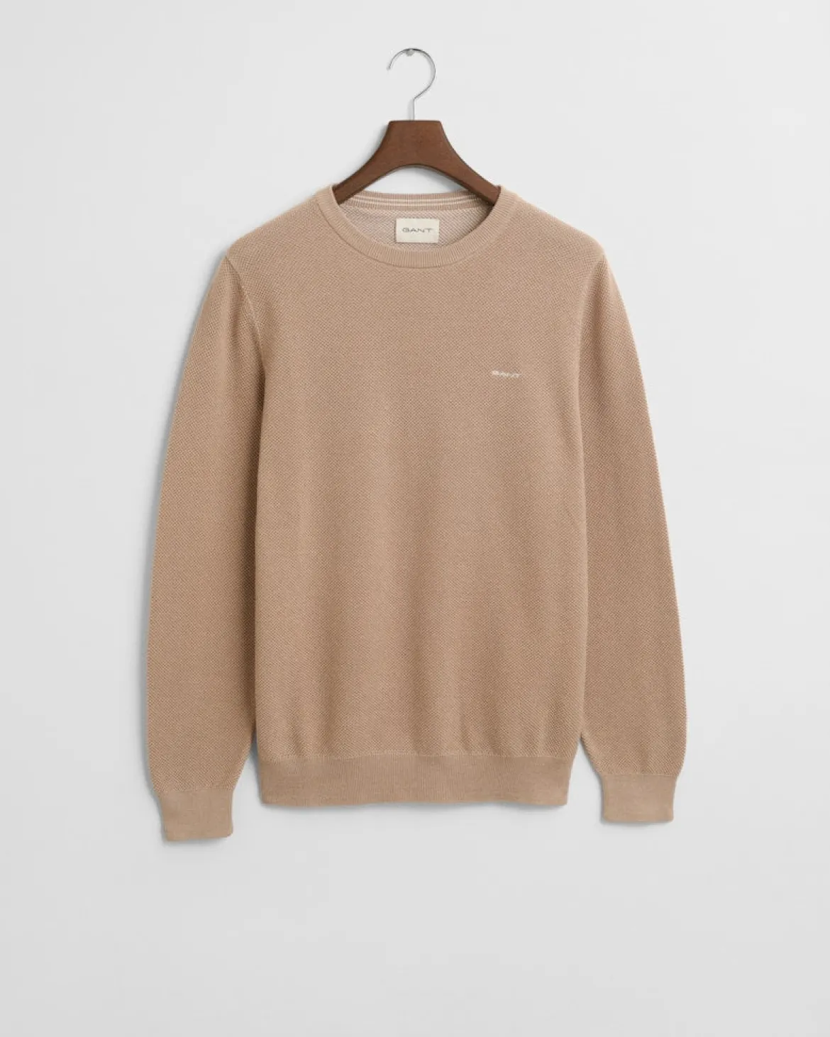 Gant miesten neulepusero K Cotton Pique C-Neck, ruskeanharmaa