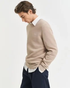 Gant miesten neulepusero K Cotton Pique C-Neck, ruskeanharmaa