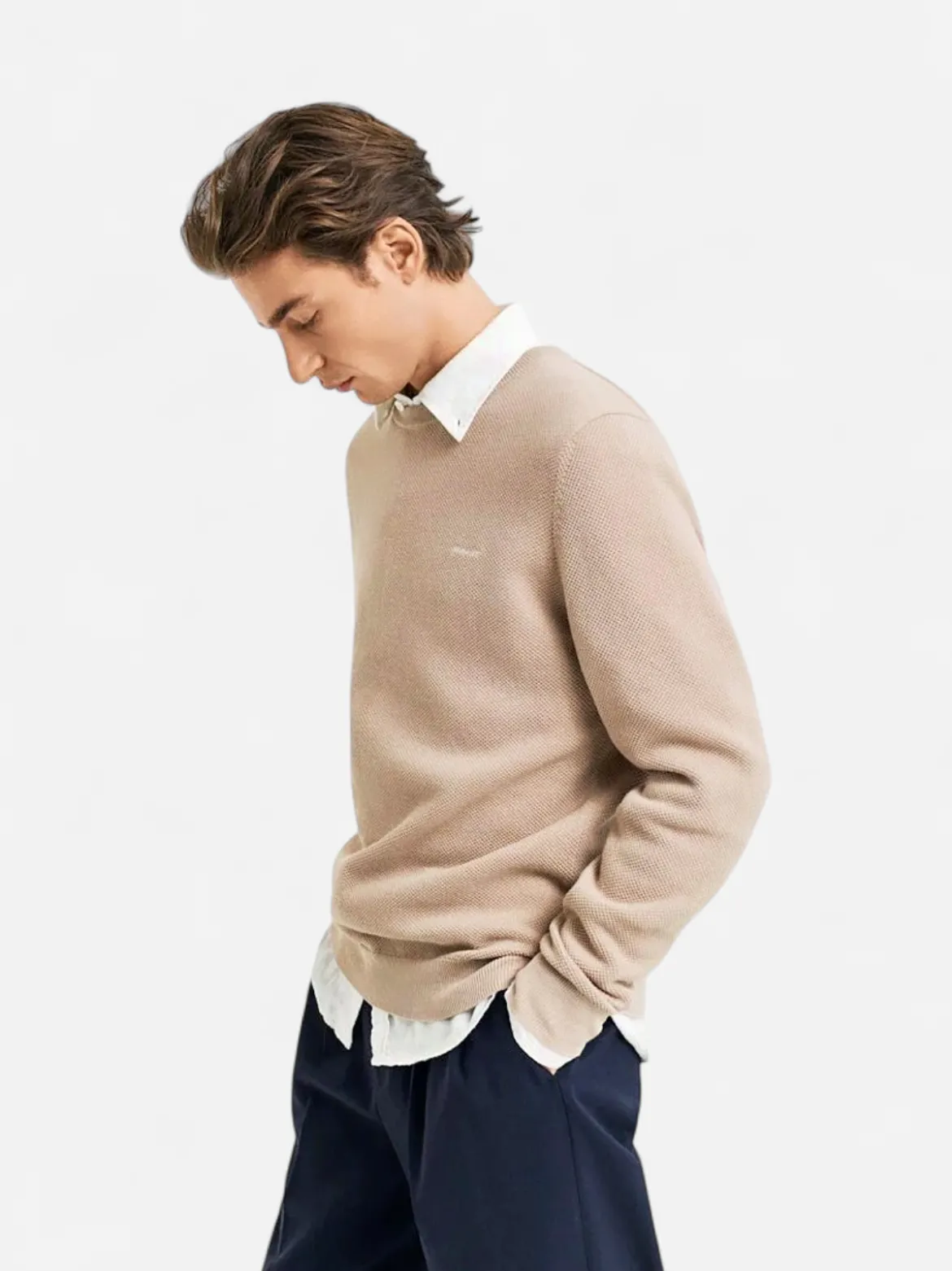 Gant miesten neulepusero K Cotton Pique C-Neck, ruskeanharmaa
