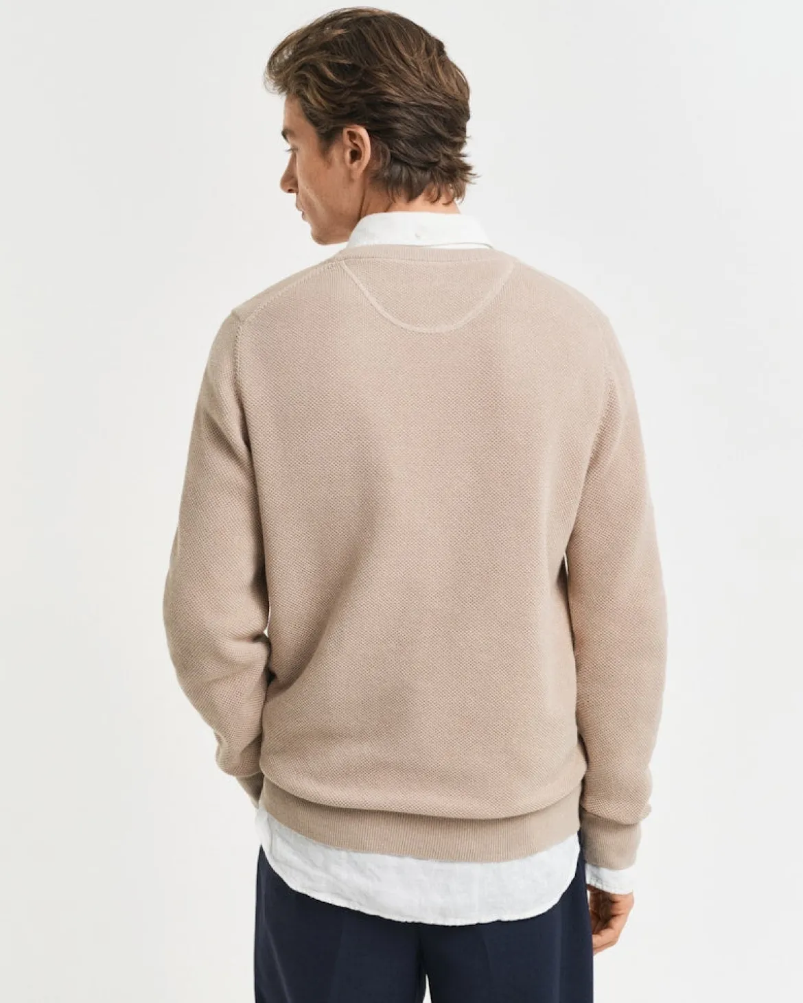 Gant miesten neulepusero K Cotton Pique C-Neck, ruskeanharmaa