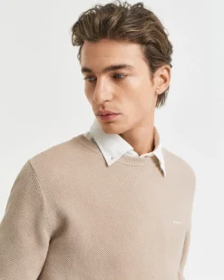 Gant miesten neulepusero K Cotton Pique C-Neck, ruskeanharmaa
