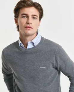 Gant miesten neulepusero, K COTTON PIQUE C-NECK TUMMANHARMAA