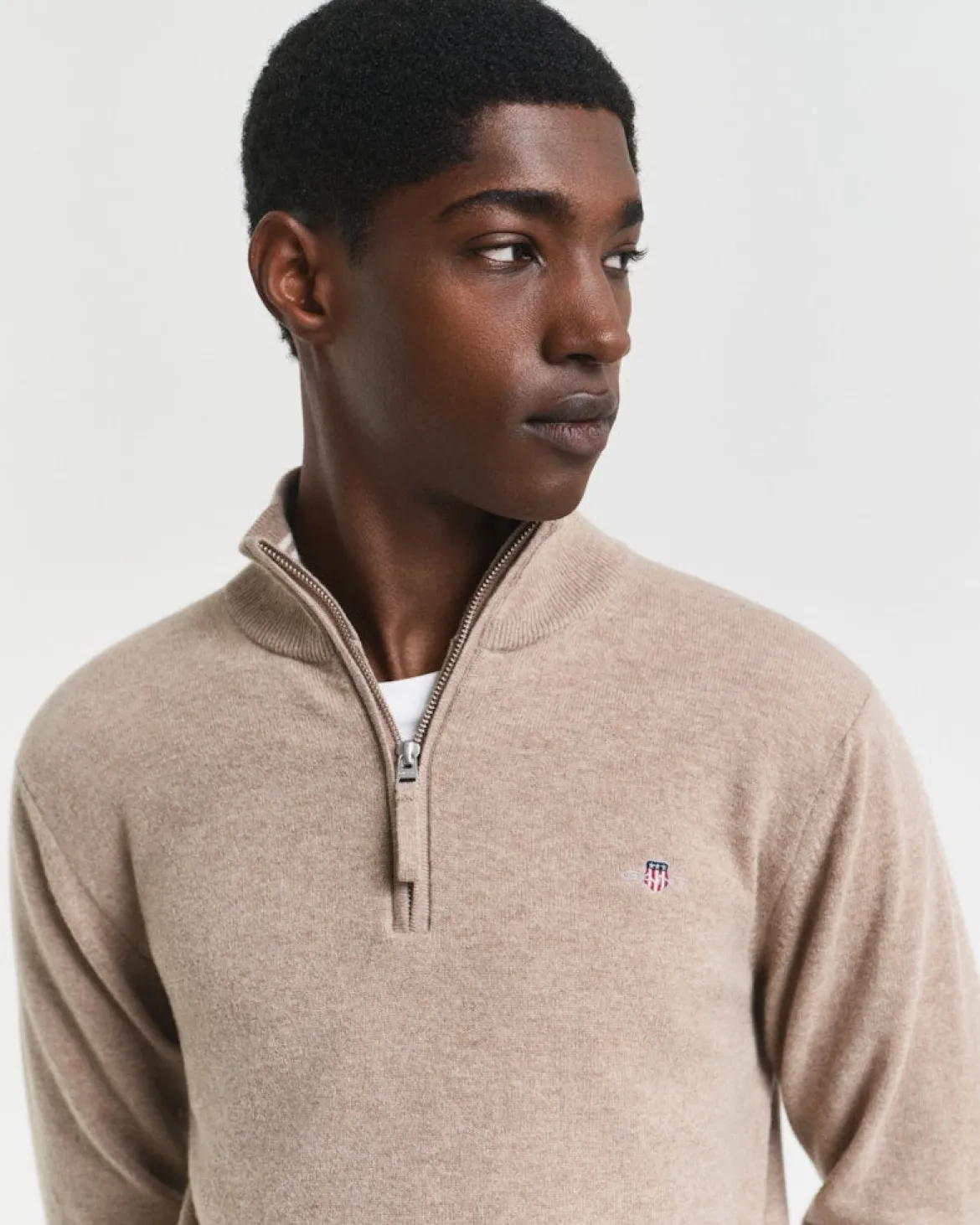 Gant miesten neulepusero, K SUPERFINE LAMBSWOOL HALF ZIP BEIGE