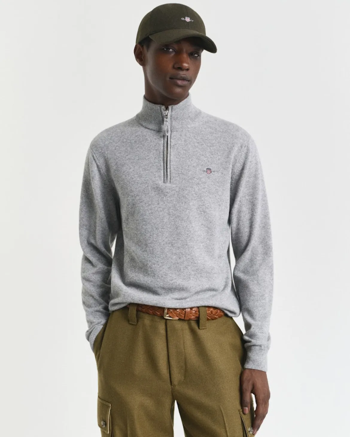 Gant miesten neulepusero, K SUPERFINE LAMBSWOOL HALF ZIP KESKIHARMAA