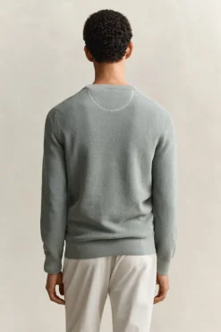 Gant miesten neulepusero Micro Textured Cotton C-Neck, vihreä