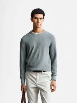 Gant miesten neulepusero Micro Textured Cotton C-Neck, vihreä