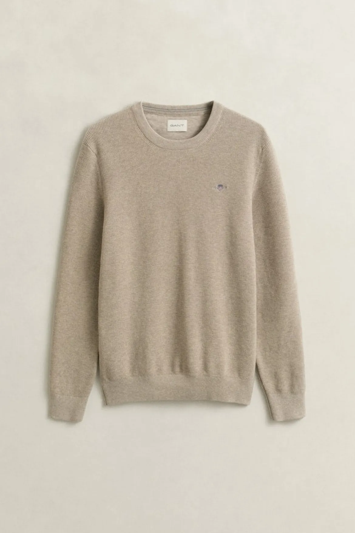 Gant miesten neulepusero Micro Textured C-Neck, kerma