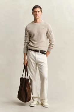 Gant miesten neulepusero Micro Textured C-Neck, kerma
