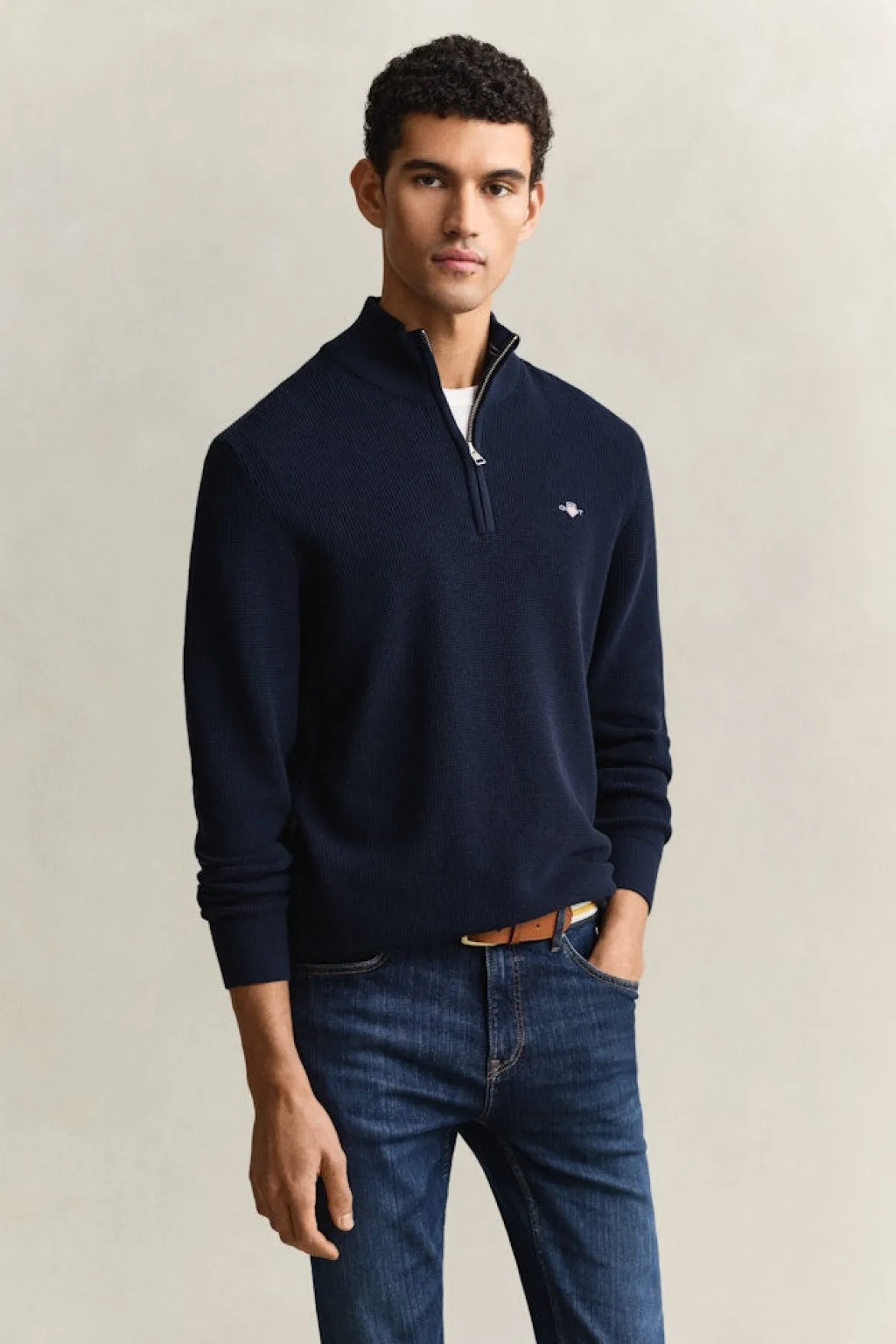 Gant miesten neulepusero Micro Textured Half Zip, tummansininen