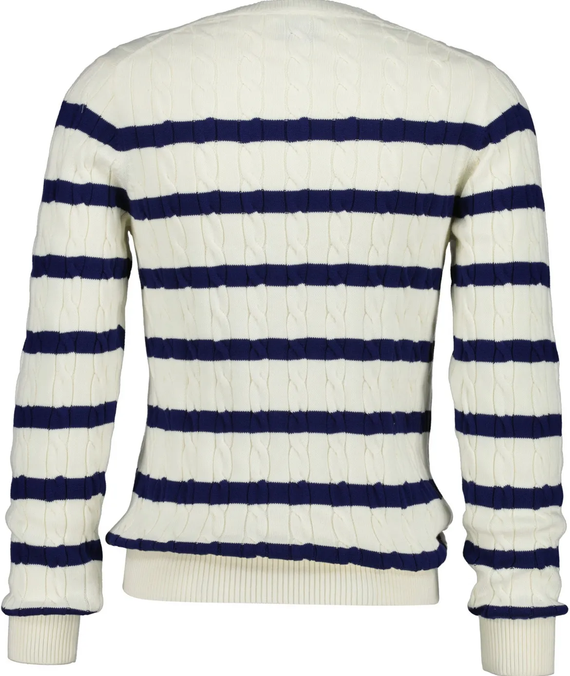 Gant miesten neulepusero Striped Cotton Cable C-Neck, luonnonvalkoinen