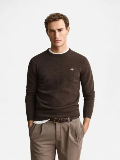 Gant miesten neulepusero Superfine Lambswool C-Neck, tummanruskea