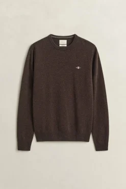 Gant miesten neulepusero Superfine Lambswool C-Neck, tummanruskea