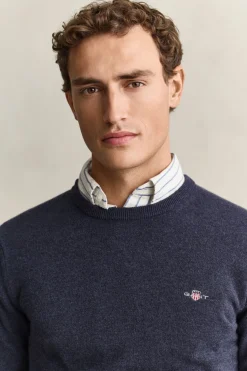 Gant miesten neulepusero Superfine Lambswool C-Neck, Sininen, indigo