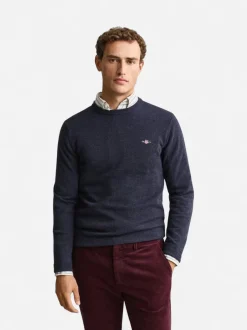 Gant miesten neulepusero Superfine Lambswool C-Neck, Sininen, indigo