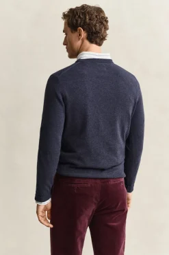 Gant miesten neulepusero Superfine Lambswool C-Neck, Sininen, indigo