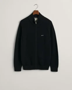 Gant miesten neuletakki K Cotton Pique Zip Cardigan, Musta