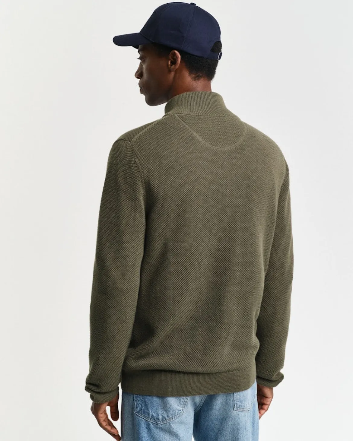 Gant miesten neuletakki K Cotton Pique Zip Cardigan, khaki