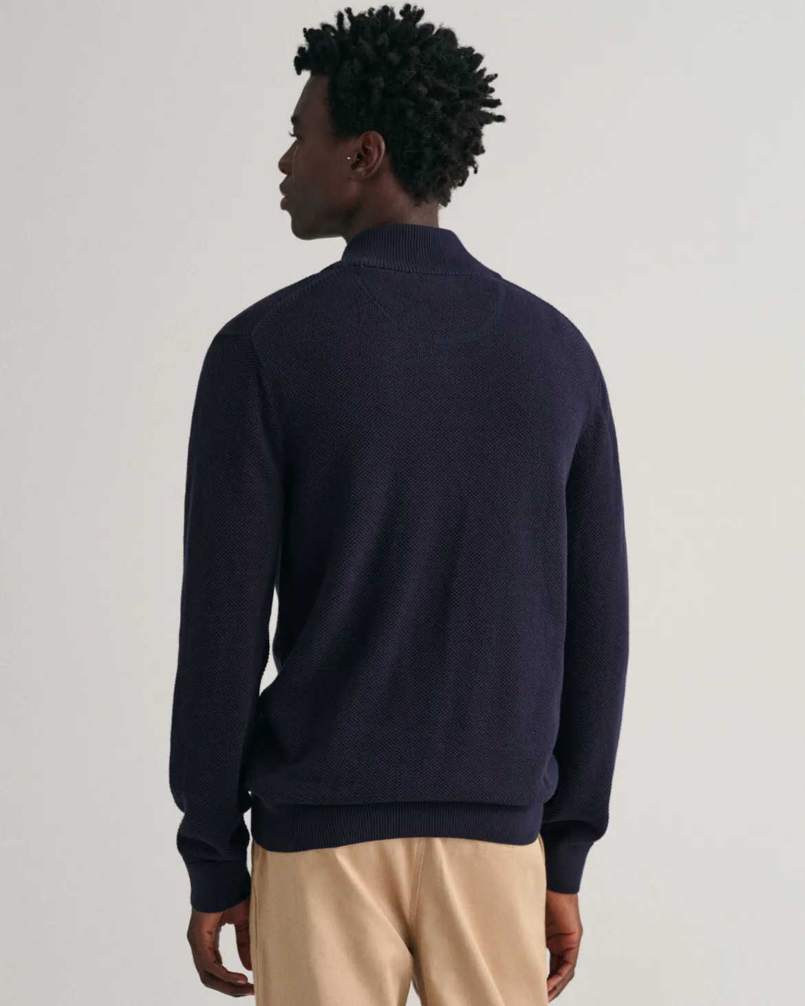 Gant miesten neuletakki K Cotton Pique Zip Cardigan, Tummansininen