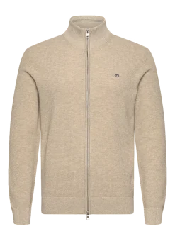 Gant miesten neuletakki Micro Textured Cotton Zip Cardigan, beige