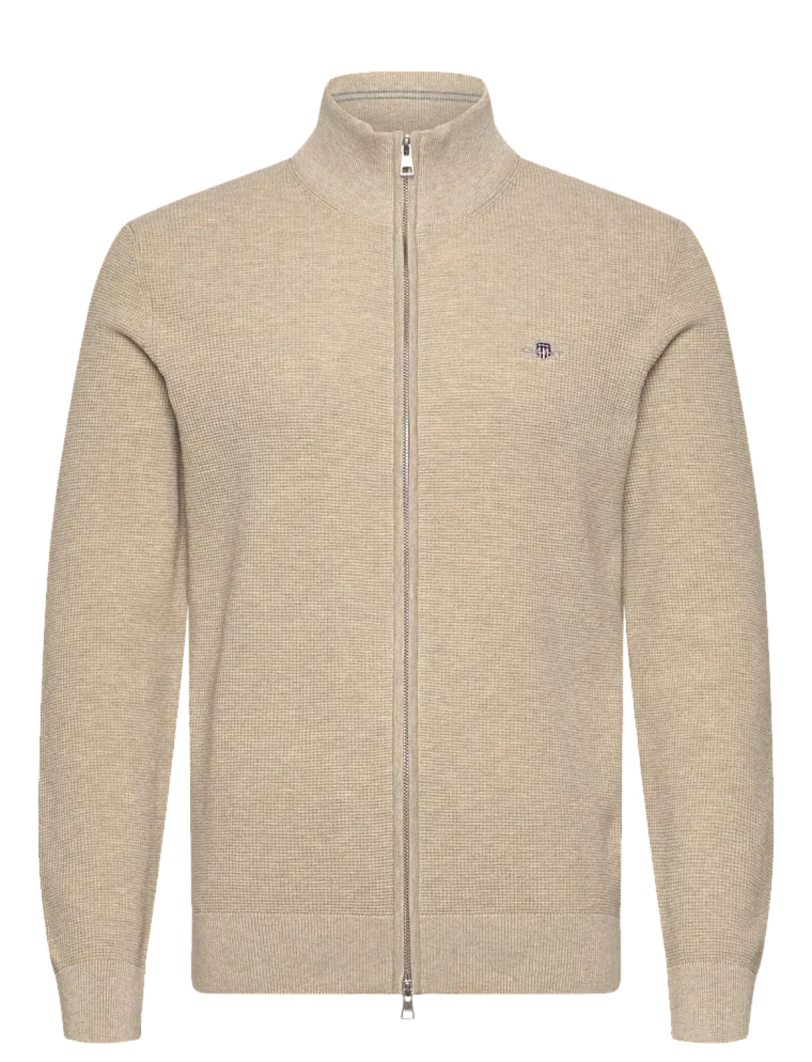 Gant miesten neuletakki Micro Textured Cotton Zip Cardigan, beige