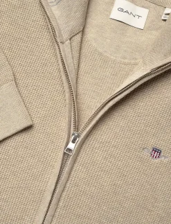 Gant miesten neuletakki Micro Textured Cotton Zip Cardigan, beige
