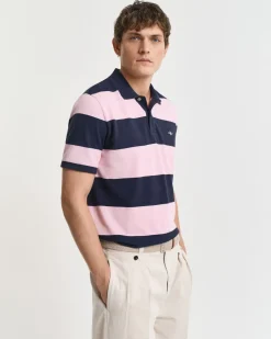 Gant miesten Pikeepaita Block Striped Piqué Polo Shirt, raidallinen pinkki